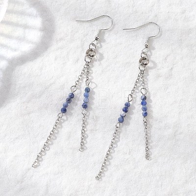 Round 304 Stainless Steel Natural Sodalite Dangle Earrings EJEW-JE06783-02-1