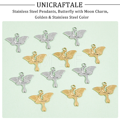 Unicraftale 12Pcs 2 Colors Ion Plating(IP) 304 Stainless Steel Pendants STAS-UN0045-04-1