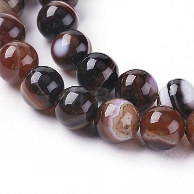 Natural Striped Agate/Banded Agate Beads Strands G-G582-4mm-45-1