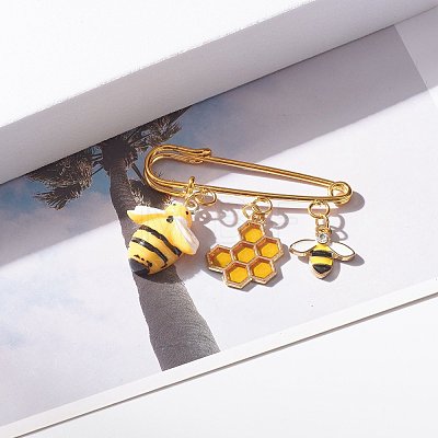Bee and Honeycomb Enamel Charms Brooch JEWB-BR00068-1