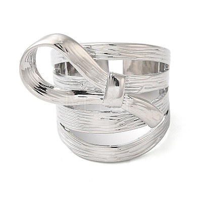 Brass Bowknot Wide Open Cuff Rings for Women RJEW-B062-04P-1