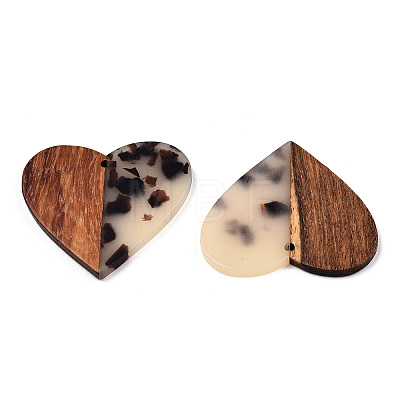 Transparent Resin & Walnut Wood Pendants RESI-TAC0017-73-B02-1