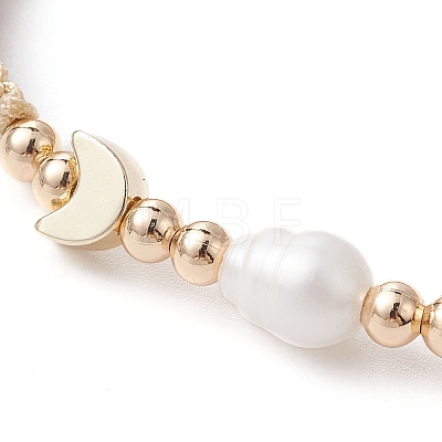 Brass & Natural Pearl Braided Bead Bracelets BJEW-JB09721-03-1