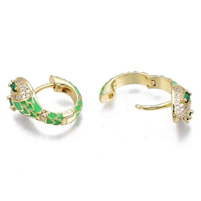 Green Cubic Zirconia Snake Huggie Hoop Earring EJEW-N011-46D-NF-1