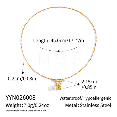 304 Stainless Steel and Faux Pearl Round Pendant Necklaces with OT Clasps for Women AR1092-1