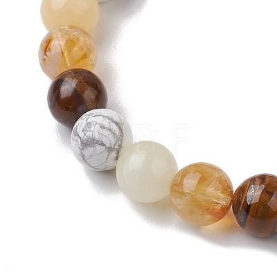 8.5mm Round Natural Topaz Jade & Howlite & Tiger Eye & Citrine Bead Stretch Bracelets for Women BJEW-JB10944-02-1