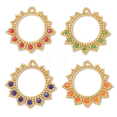 4Pcs Glass Seed Beaded Flower Pendants PALLOY-MZ01237-1