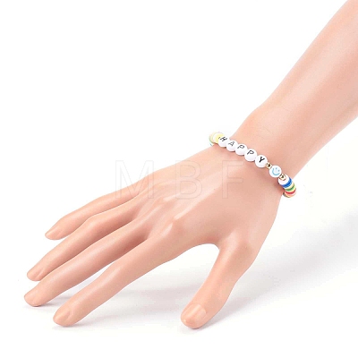 Rainbow Polymer Clay Heishi Beaded Stretch Bracelets for Valentine's Day BJEW-JB05942-1