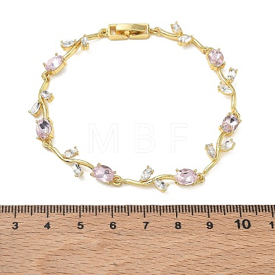 Brass Glass Flower Link Chain Bracelets KK-CBA7DFA-01G-04-1