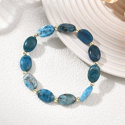 Natural Apatite & Non-magnetic Synthetic Hematite Oval Beaded Stretch Bracelets for Women Men BJEW-JB13934-02-1