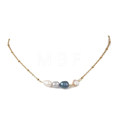 Dyed Natural Cultured Freshwater Pearl Potato & Glass Beaded Pendant 304 Stainless Steel Satellite Chain Necklaces for Women NJEW-JN05937-01-1