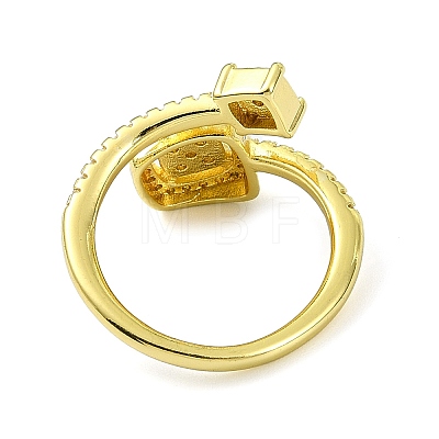 Brass with Cubic Zirconia Open Cuff Ring RJEW-B051-04G-1