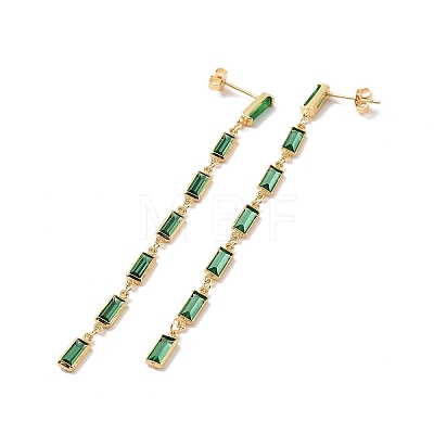Cubic Zirconia Rectangle Dangle Stud Earrings EJEW-P206-03G-01-1