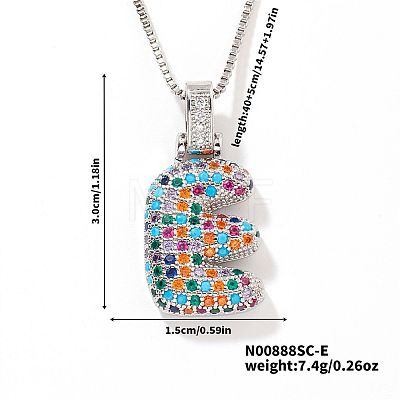 Brass Pave Colorful Cubic Zirconia Letter Pendant Box Chain Necklaces NU0575-31-1