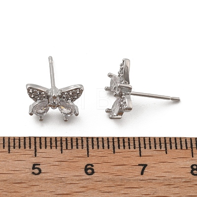 Brass Micro Pave Clear Cubic Zirconia Stud Earrings EJEW-R016-02P-1