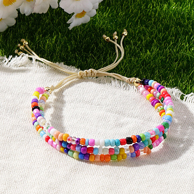 Rondelle Glass Seed Bead Braided Bead Bracelets WP2117-1