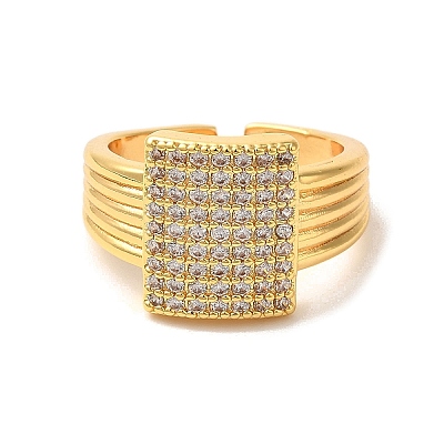 Rack Plating Brass Micro Pave Clear Cubic Zirconia Cuff Rings for Women RJEW-G325-13I-G-1