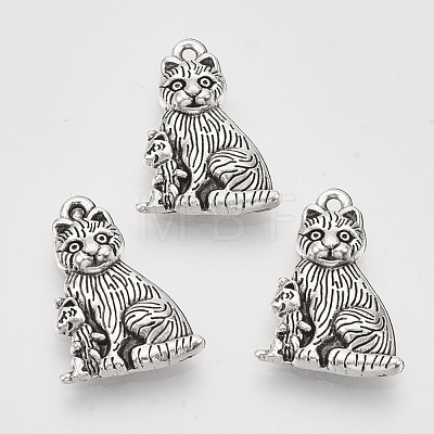 Tibetan Style Alloy Kitten Pendants X-TIBEP-T009-15AS-RS-1