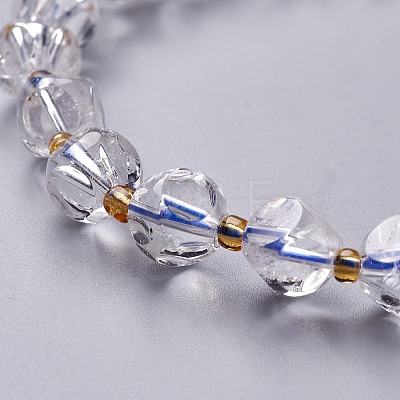 Faceted Natural Quartz Crystal Stretch Beaded Bracelets BJEW-H543-A10-1