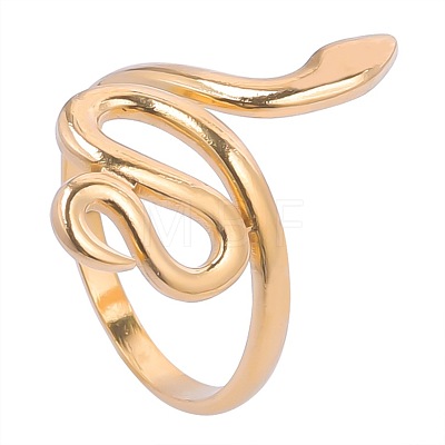 201 Stainless Steel Snake Wrap Open Cuff Ring for Women FIND-PW0004-63G-1
