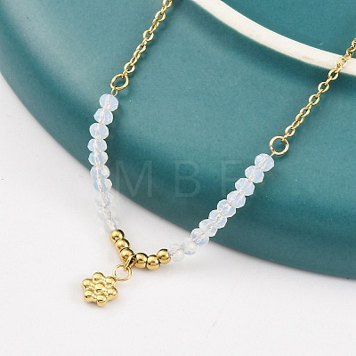 Ion Plating(IP) 304 Stainless Steel & Glass Flower Pendant Necklaces for Women NJEW-K255-34G-02-1