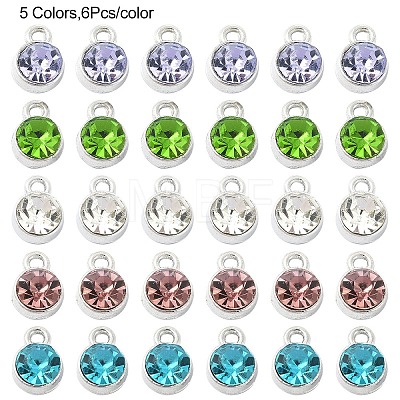 30Pcs 5 Colors Flat Round Alloy Charms RGLA-YW0002-06-1