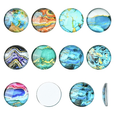 Glass Marbleize Cabochons GGLA-YW0002-01-1