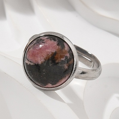 Half Round Natural Rhodonite Finger Rings RJEW-M062-01P-07-1