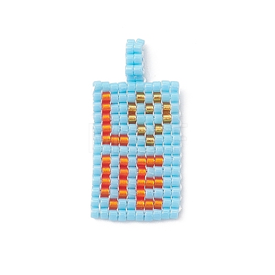 Beaded Rectangle with Word Love Charms PALLOY-MZ01086-02-1