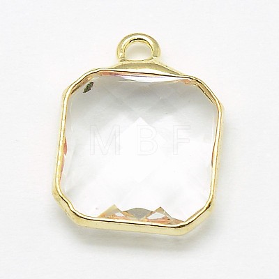Golden Tone Brass Glass Square Pendants GLAA-J014A-G-1
