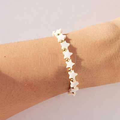 Minimalist Natural Shell & Brass Beaded Bracelets DG5975-1