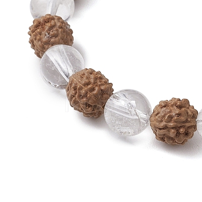 Round Natural Rudraksha & Quartz Crystal Beaded Stretch Bracelets for Women BJEW-TA00542-1