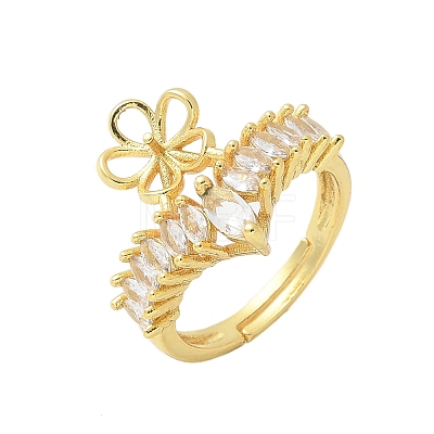 Flower Brass Micro Pave Cubic Zirconia Adjustable Ring Settings KK-K297-10G-1