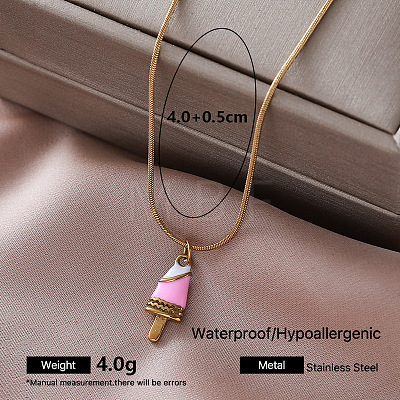 Vintage Summer 304 Stainless Steel Enamel Pendant Round Snake Chain Necklaces for Women QH4448-5-1