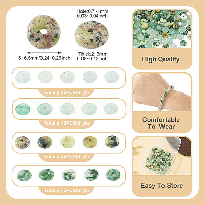 180Pcs 4 Styles Natural Serpentine Jade & Green Aventurin & Green Spot Jasper Beads G-TA0003-08B-1