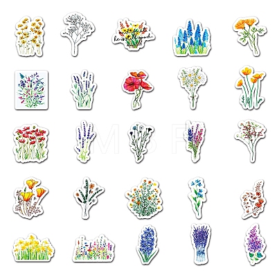 50Pcs Mixed Styles Flower Pattern Waterproof PVC Plastic Stickers X-STIC-PW0001-367-1