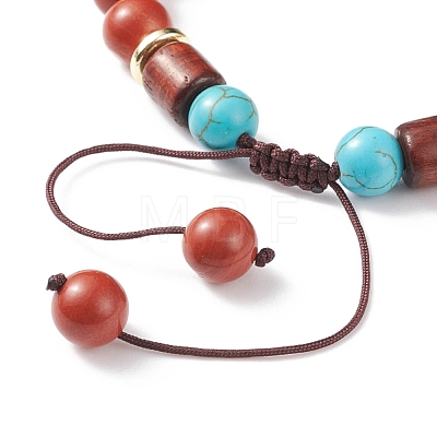 Natural Gemstone & Synthetic Turquoise & Wood Braided Bead Bracelet BJEW-JB08406-1