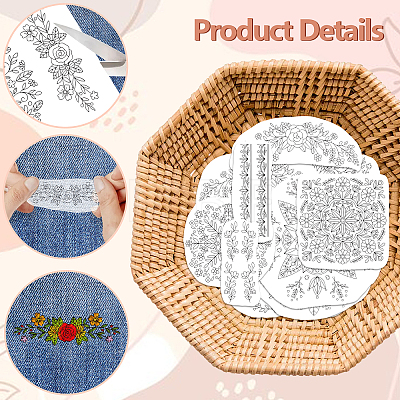 4 Sheets 11.6x8.2 Inch Stick and Stitch Embroidery Patterns DIY-WH0455-193-1