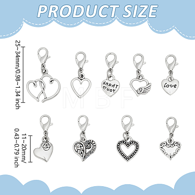 36Pcs 9 Styles Alloy Heart Pendant Decorations HJEW-GO00260-1
