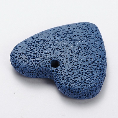 Synthetic Lava Rock Big Flat Heart Pendants G-O025-10B-1