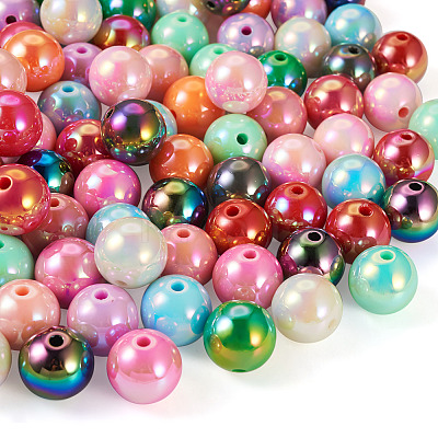 120Pcs 15 Colors UV Plating Rainbow Iridescent Acrylic Beads PACR-TA0001-06-1