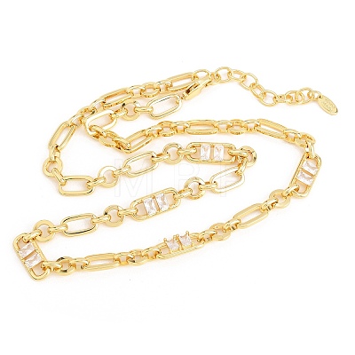 7MM Brass Pave Cubic Zirconia Figaro Chain Necklaces NJEW-D324-03G-06-1