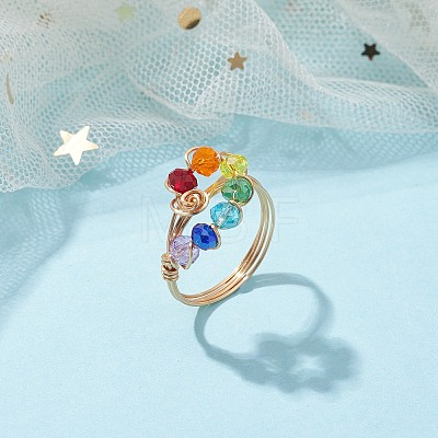 Colorful Glass Teardrop Finger Ring RJEW-JR00653-1