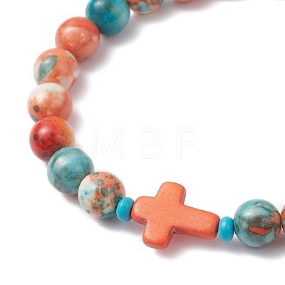 Dyed Synthetic Ocean White Jade & Turquoise Beaded Stretch Bracelets for Men Women BJEW-JB12372-03-1