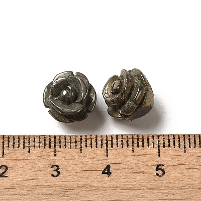 Natural Pyrite Carved Flower Beads G-O156-B-32-1