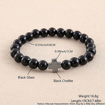 Glass Round Beaded Stretch Bracelets for Men Women OI3299-7-1