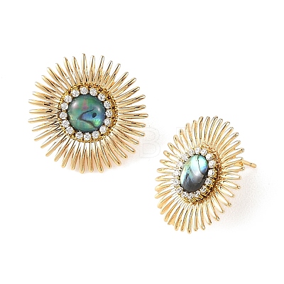 Paua Shell & Brass Stud Earrings for Women EJEW-JE07473-02-1