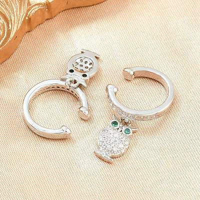 Owl Brass Micro Pave Cubic Zirconia Cuff Earrings EJEW-Z164-01P-1