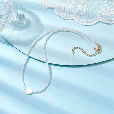 Glass Beads with Shell Heart  Necklaces NJEW-JN04681-02-1