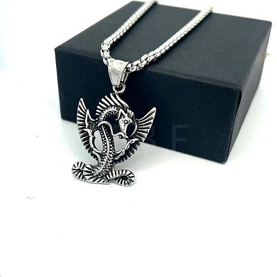 Retro Mythical 304 Stainless Steel Dragon Pendant Necklaces for Men Women XN5499-1